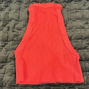 Urban Outfitters Coral-Red Ribbed Mock Neck Crop Top